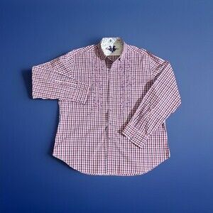 Robert Graham Shirt Mens 2XL Red Gingham Check Flip Cuff Long Sleeve Button Up